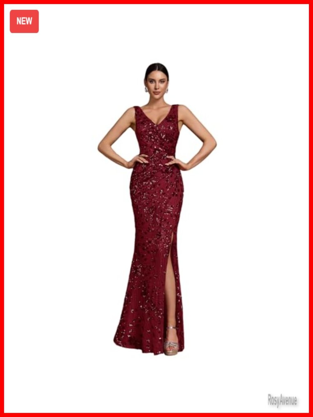 Long Sequin Formal Dress V-Neck Slit Mermaid Gown Sleeveless Fitted Prom